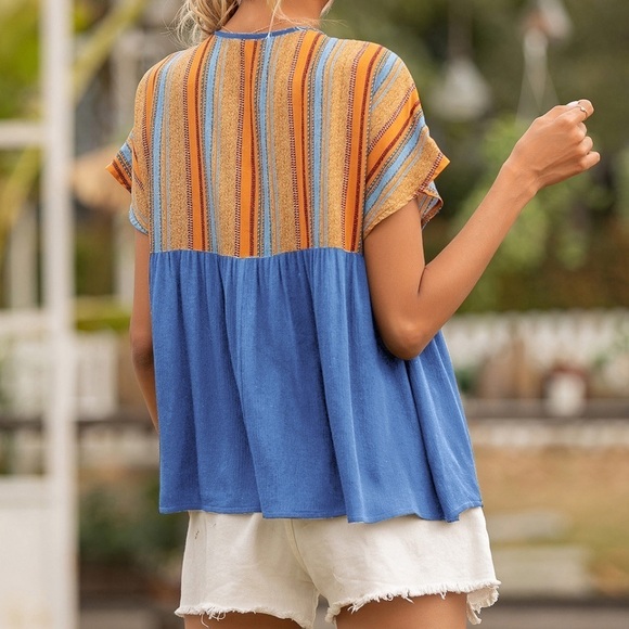 Tied With Style Striped Rayon Short Sleeve Shirt - Picture 2 of 3
